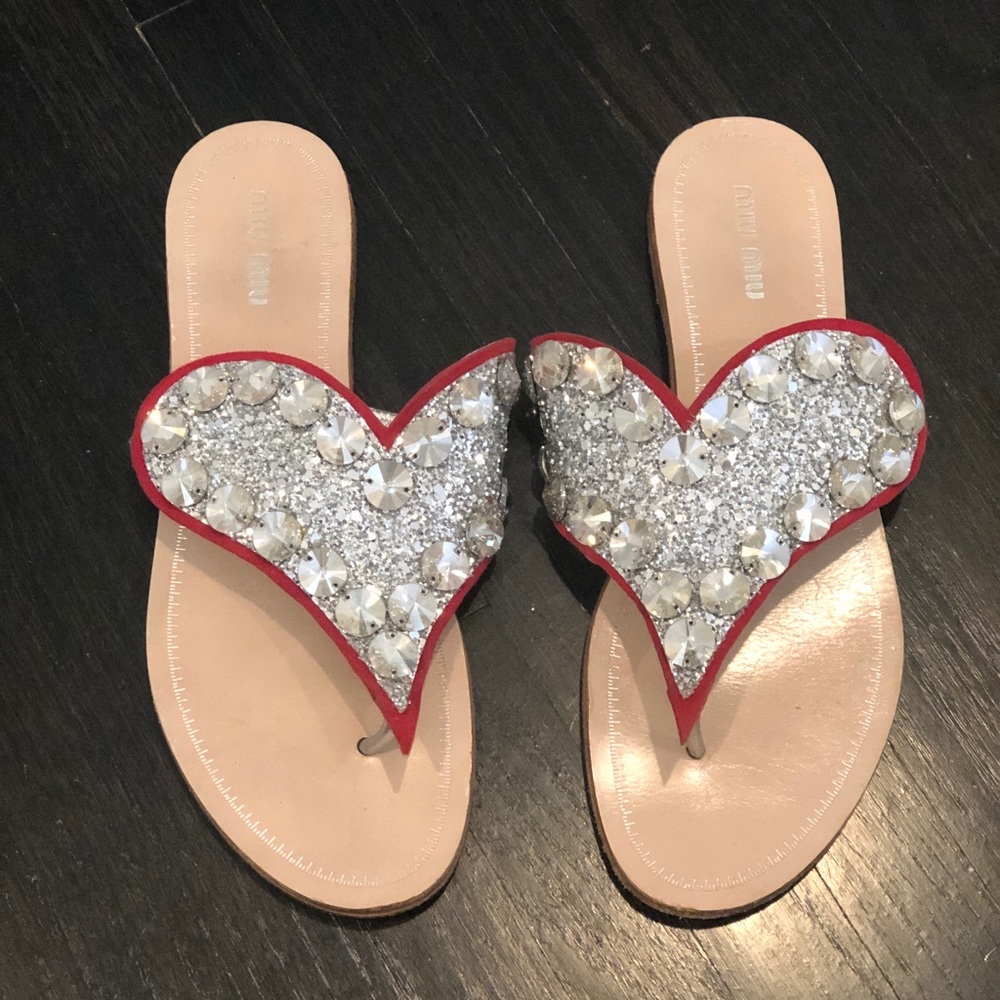 Miu Miu Embellished Heart Sandals